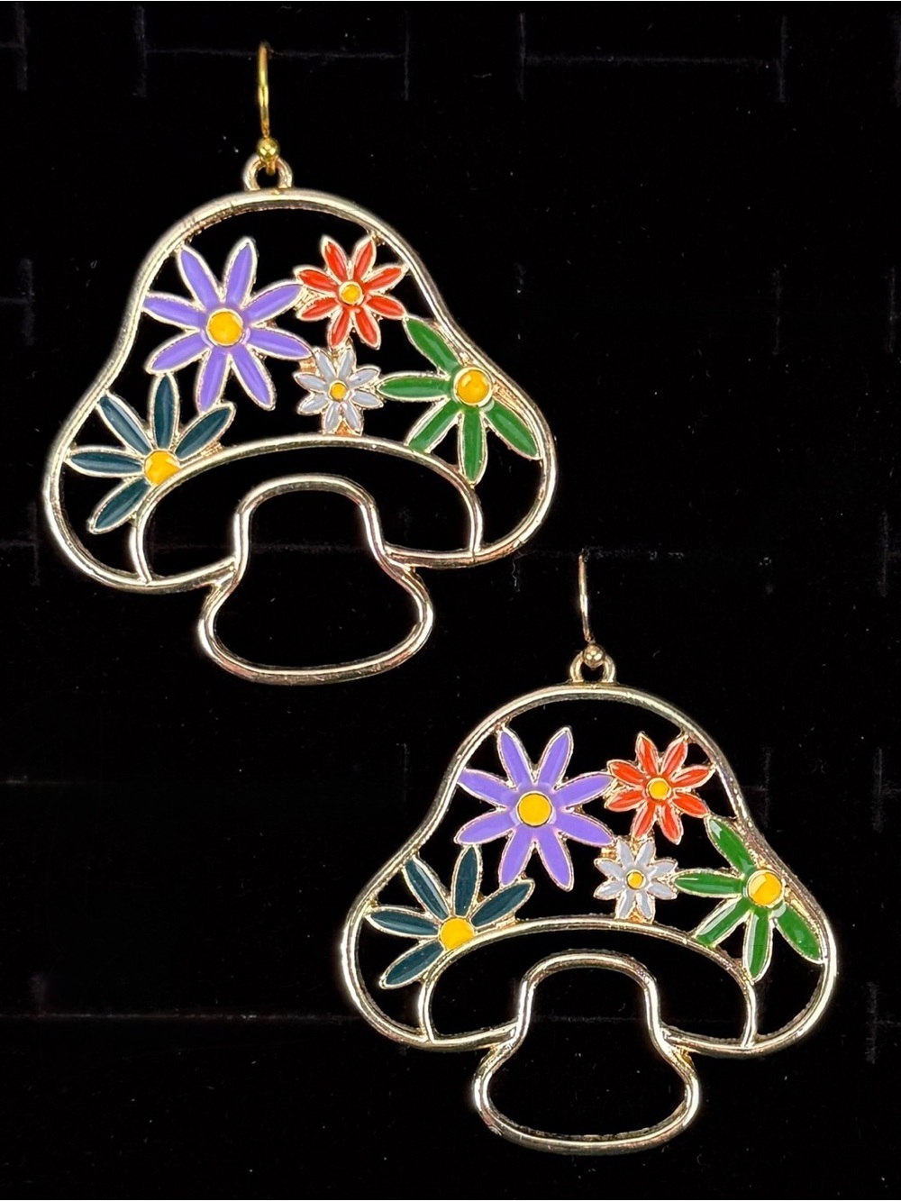 Goldtone Colorful Weighted Floral
flower Mushroom Pierced Earrings